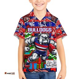 Custom Bulldogs Football Merry Christmas Hawaiian Shirt Indigenous Australian Art