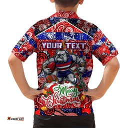 Custom Bulldogs Football Merry Christmas Hawaiian Shirt Indigenous Australian Art