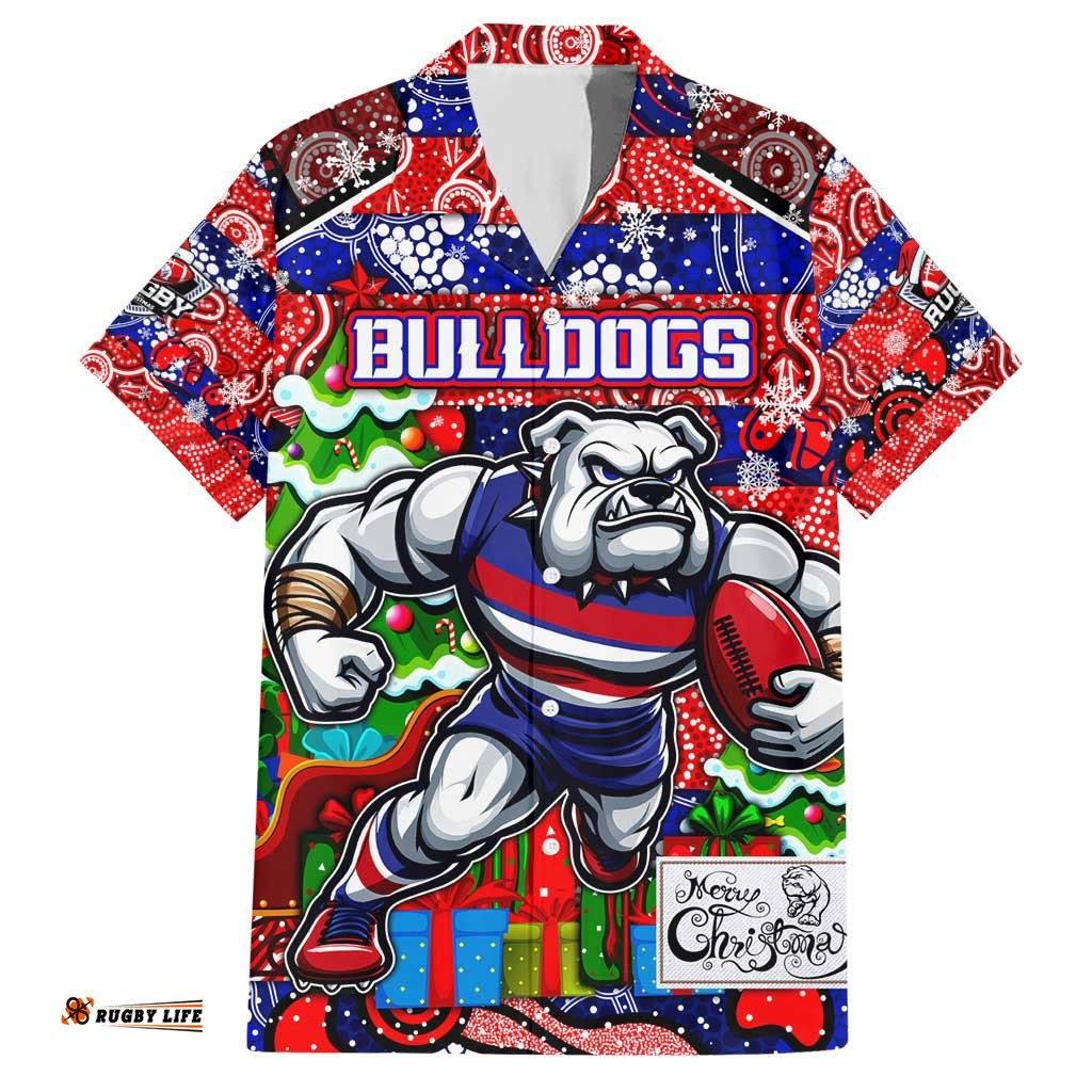 Custom Bulldogs Football Merry Christmas Hawaiian Shirt Indigenous Australian Art