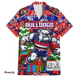 Custom Bulldogs Football Merry Christmas Hawaiian Shirt Indigenous Australian Art