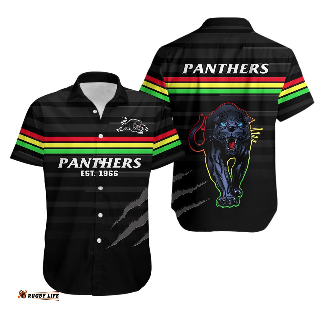 Penrith Panthers Rugby Hawaiian Shirt The Riff Est 1966 Black Sporty