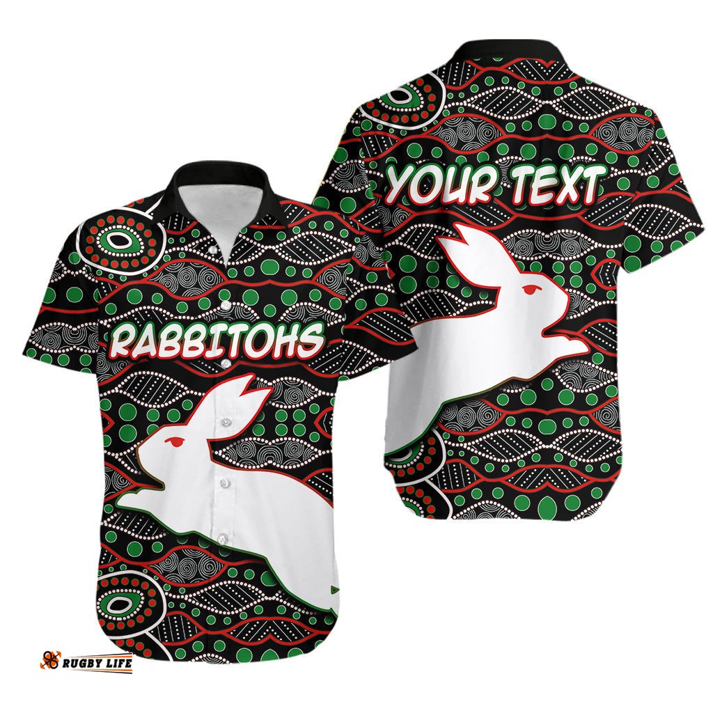 Custom Personalised South Sydney Rabbitohs Hawaiian Shirt Aboriginal Patterns