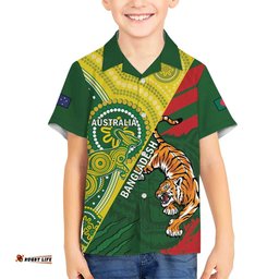 Custom Bangladesh And Australia Cricket Hawaiian Shirt Kangaroo Tiger Together