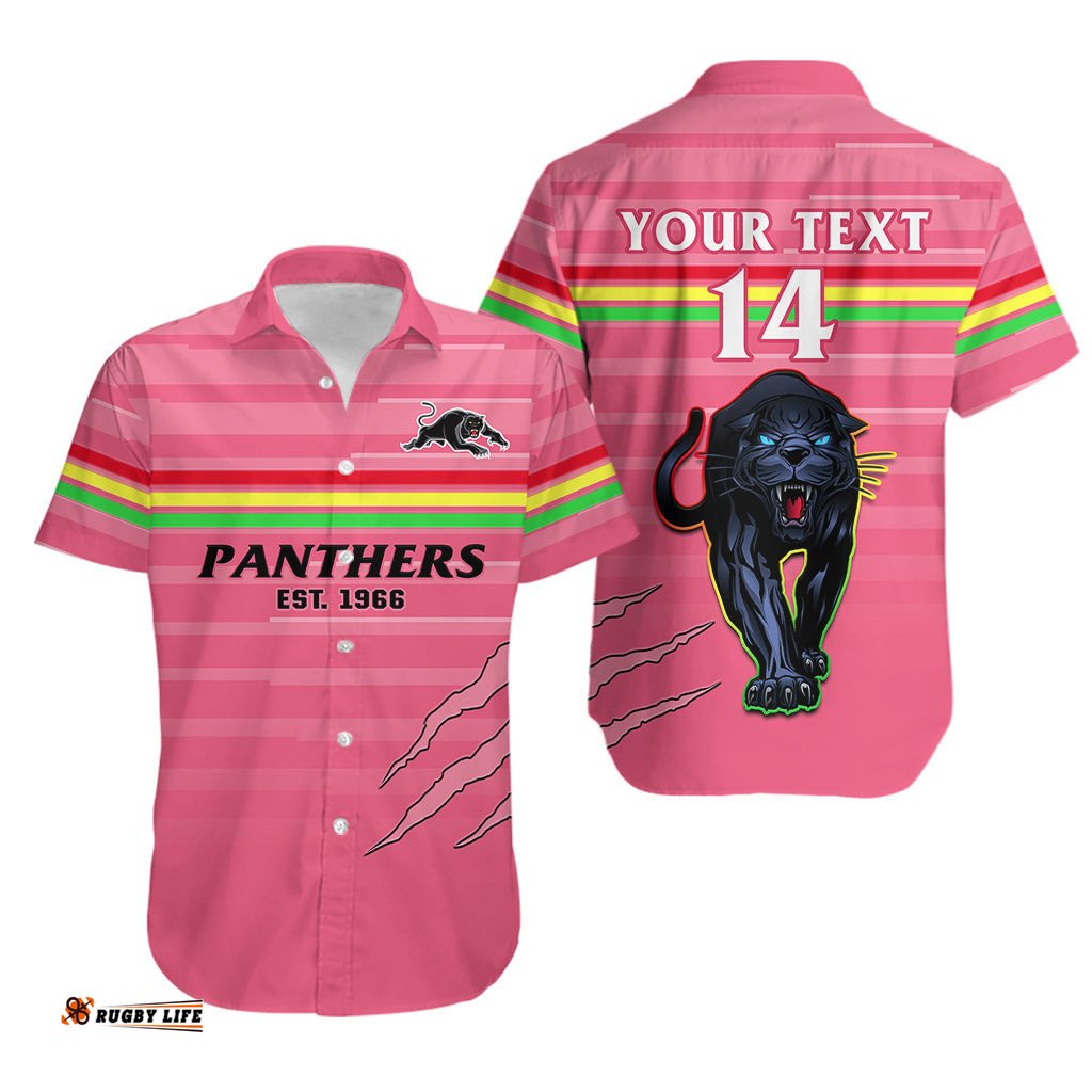 Custom Text And Number Penrith Panthers Rugby Hawaiian Shirt The Riff Est 1966 Pink Sporty