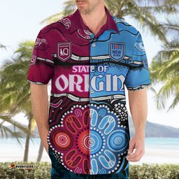 Custom Text And Number NSW Combine QLD State of Origin Hawaiian Shirt New South Wales and Queensland Aboriginal