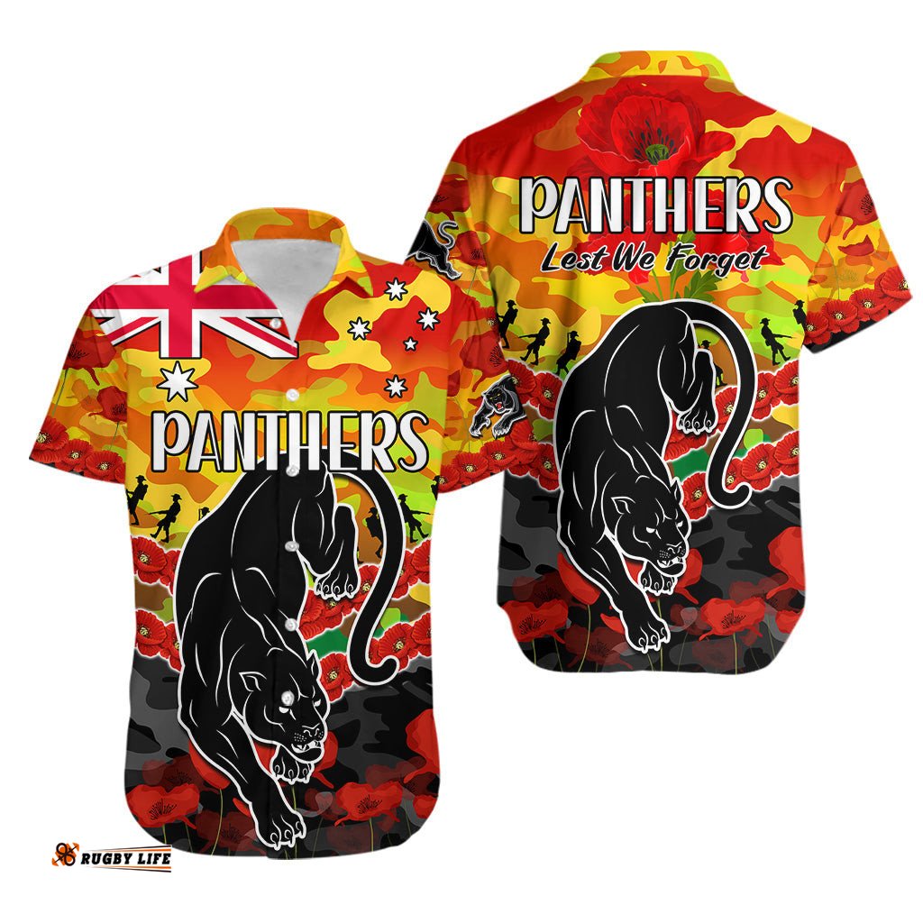 Panthers Rugby ANZAC Hawaiian Shirt Lest We Forget