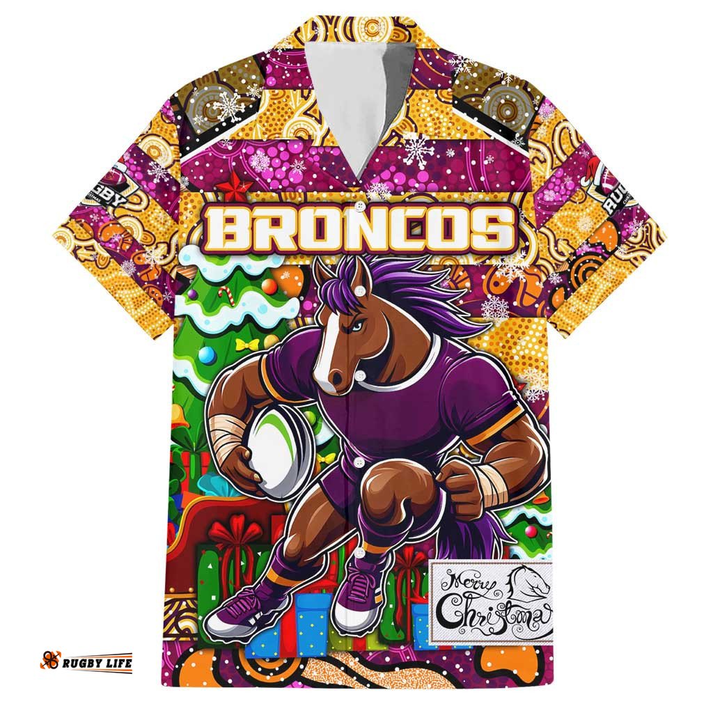 Custom Broncos Rugby Merry Christmas Hawaiian Shirt Indigenous Australian Art