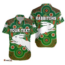 Custom Personalised South Sydney Rabbitohs Hawaiian Shirt Indigenous Vibes Green