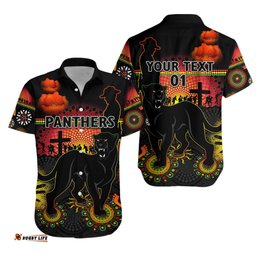 Custom Personalised Penrith Hawaiian Shirt Indigenous Panthers ANZAC Day Lest We Forget, Custom Text And Number