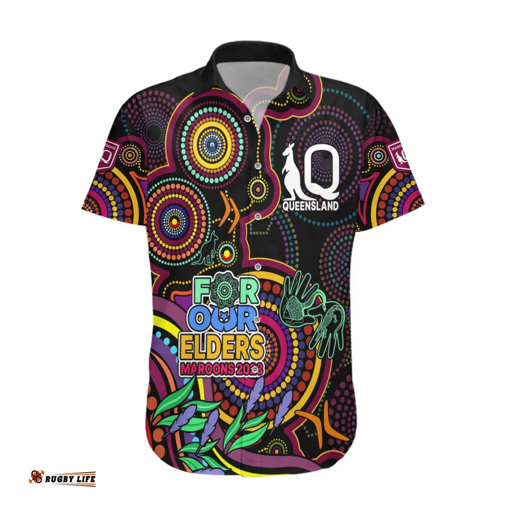 NAIDOC Maroon Rugby Hawaiian Shirt Queensland Indigenous Tribal