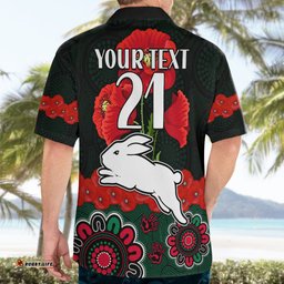 Custom Text And Number ANZAC NRL Rabbitohs Rugby Hawaiian Shirt The Bunnies 1908 Poppy Flowers Mixed Aboriginal