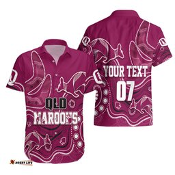 Personalised QLD Maroons Rugby Indigenous Hawaiian Shirt Kangaroo Mix Boomerang
