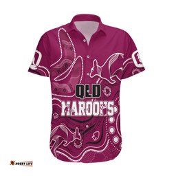 Personalised QLD Maroons Rugby Indigenous Hawaiian Shirt Kangaroo Mix Boomerang