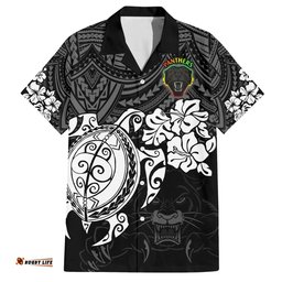 Custom Panthers Rugby Hawaiian Shirt Penrith Hibiscus and Turtle With Polynesian Pattern