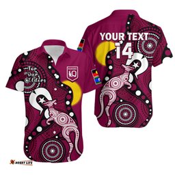 Custom Text And Number Maroons Rugby NAIDOC Hawaiian Shirt QLD For Our Elders Indigenous Art