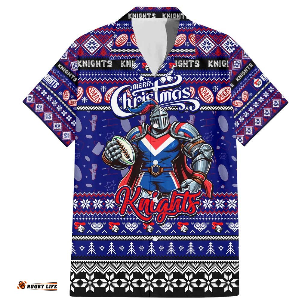 Personalized Knights Rugby Xmas Hawaiian Shirt Australia NRL Mascot
