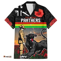 Custom Panthers Rugby ANZAC Day Hawaiian Shirt Soldiers Poppy Field 2024