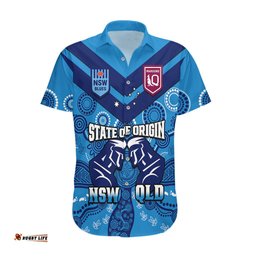 Personalised QLD Maroons and NSW Blues Rugby Hawaiian Shirt State of Origin Indigenous Blue