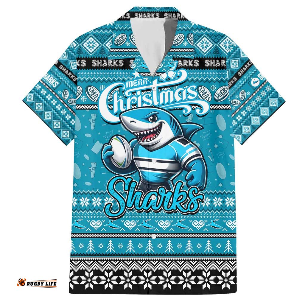 Personalized Sharks Rugby Xmas Hawaiian Shirt Australia NRL Mascot