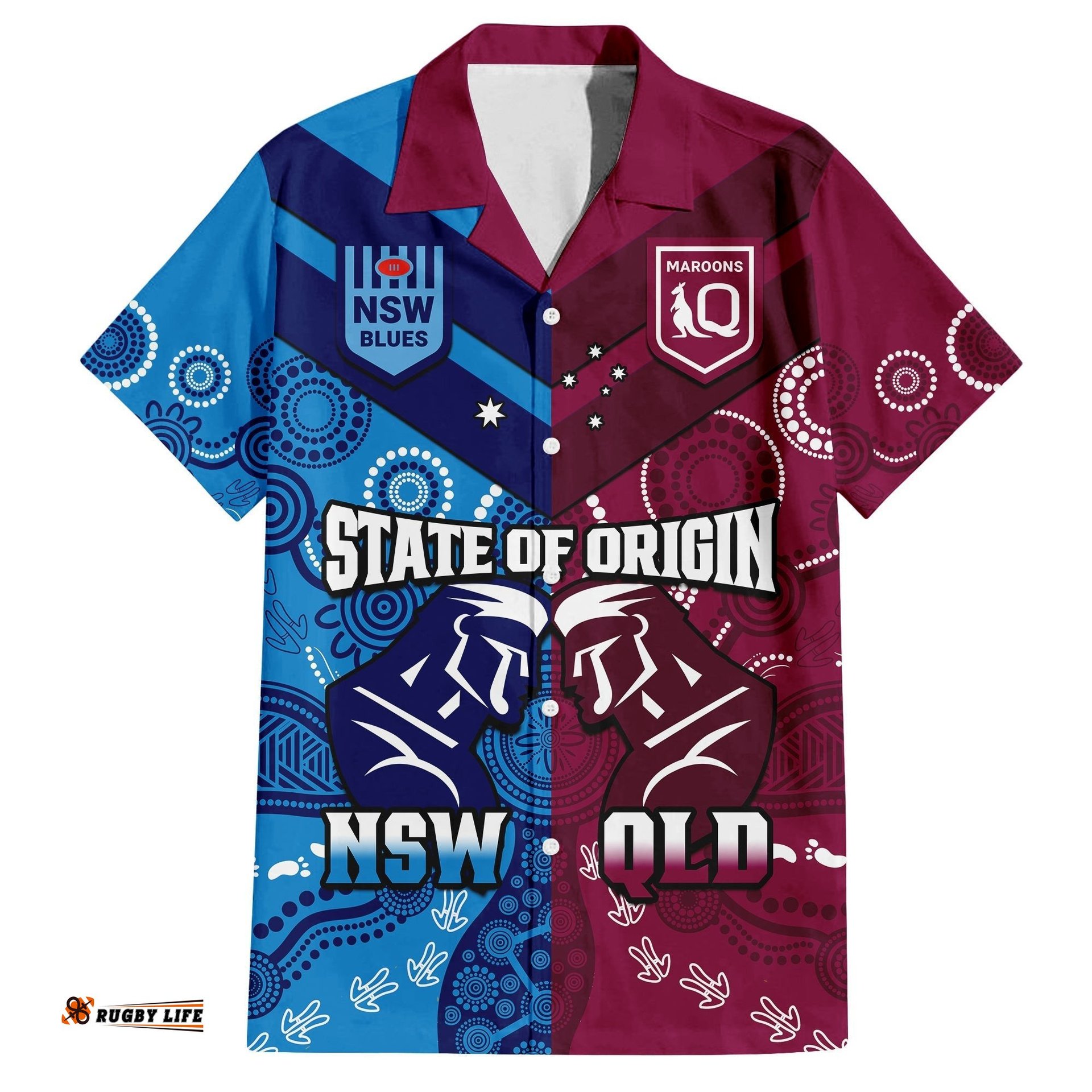 QLD Maroons And NSW Blues Rugby Hawaiian Shirt State of Origin Indigenous