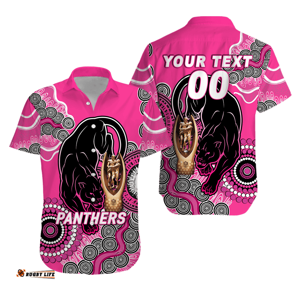 Custom Personalised Panthers Rugby Premiers Aboriginal Art Hawaiian Shirt