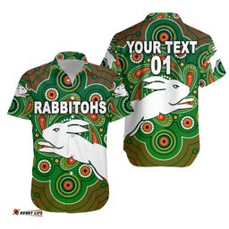 Custom Personalised South Sydney Rabbitohs Hawaiian Shirt Indigenous Vibes Green, Custom Text And Number