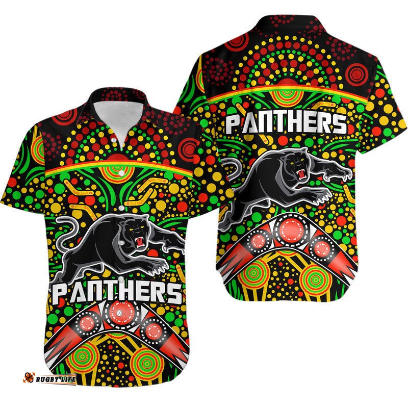 Panthers Rugby Hawaiian Shirt Boomerang Indigenous Dots
