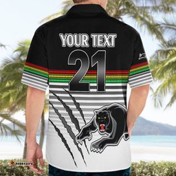 Custom Text And Number Penrith Panthers Rugby Hawaiian Shirt Authentic Permiers Black Version