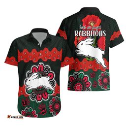 ANZAC NRL Rabbitohs Rugby Hawaiian Shirt The Bunnies 1908 Poppy Flowers Mixed Aboriginal