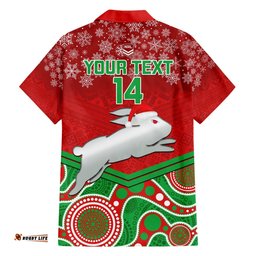 Custom Rabbitohs Rugby Christmas Hawaiian Shirt Merry Xmas Mix Aboriginal Art