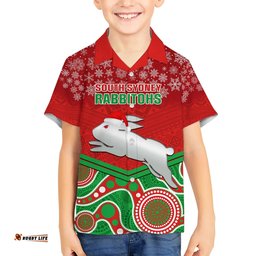 Custom Rabbitohs Rugby Christmas Hawaiian Shirt Merry Xmas Mix Aboriginal Art