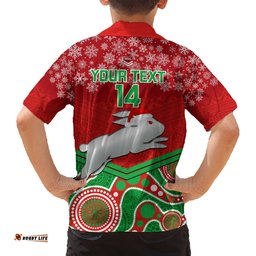 Custom Rabbitohs Rugby Christmas Hawaiian Shirt Merry Xmas Mix Aboriginal Art