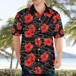 Custom Text And Number Panthers Rugby Hawaiian Shirt Polynesian Style With Hibiscus