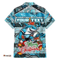 Custom Sharks Rugby Merry Christmas Hawaiian Shirt Indigenous Australian Art