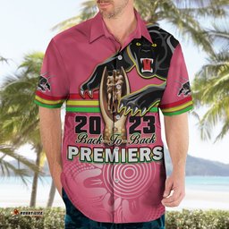 Personalised Panthers Hawaiian Shirt Premiers Back To Back Pink Version
