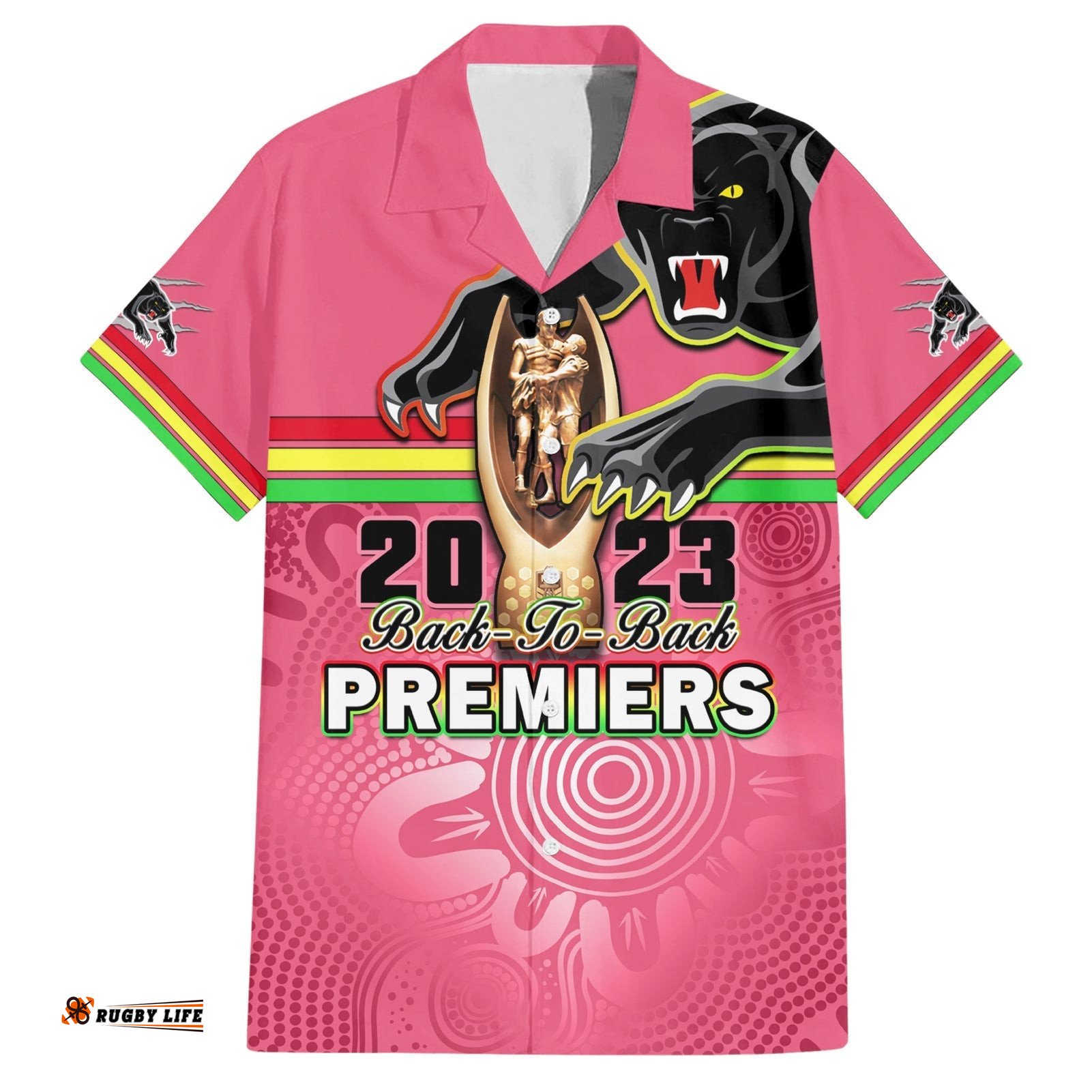 Personalised Panthers Hawaiian Shirt Premiers Back To Back Pink Version