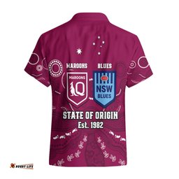 QLD Maroons and NSW Blues Rugby Hawaiian Shirt State of Origin Indigenous Maroon