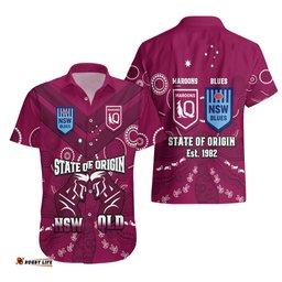 QLD Maroons and NSW Blues Rugby Hawaiian Shirt State of Origin Indigenous Maroon