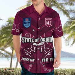 QLD Maroons and NSW Blues Rugby Hawaiian Shirt State of Origin Indigenous Maroon