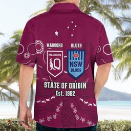 QLD Maroons and NSW Blues Rugby Hawaiian Shirt State of Origin Indigenous Maroon
