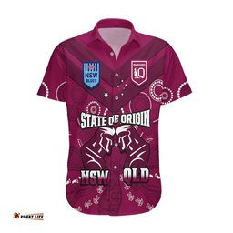 QLD Maroons and NSW Blues Rugby Hawaiian Shirt State of Origin Indigenous Maroon