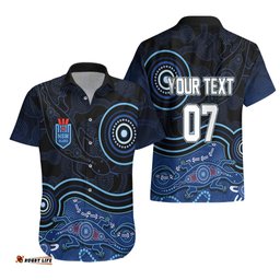 Personalised NSW Blues Rugby Indigenous Hawaiian Shirt Lizard Aboriginal Dot Art