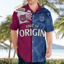 Custom Text And Number Blues and Maroons Rugby Hawaiian Shirt State of Origin NSW Combine QLD Sporty Style