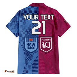 Custom Text And Number Blues and Maroons Rugby Hawaiian Shirt State of Origin NSW Combine QLD Sporty Style
