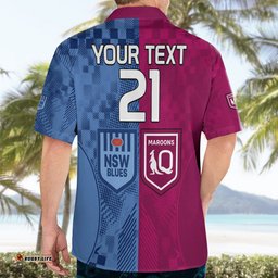 Custom Text And Number Blues and Maroons Rugby Hawaiian Shirt State of Origin NSW Combine QLD Sporty Style