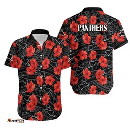 Panthers Rugby Hawaiian Shirt Polynesian Style With Hibiscus