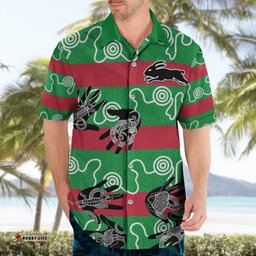 Custom Text And Number Rabbitohs Rugby Premiers Hawaiian Shirt Go The Bunnies Aboriginal Dots