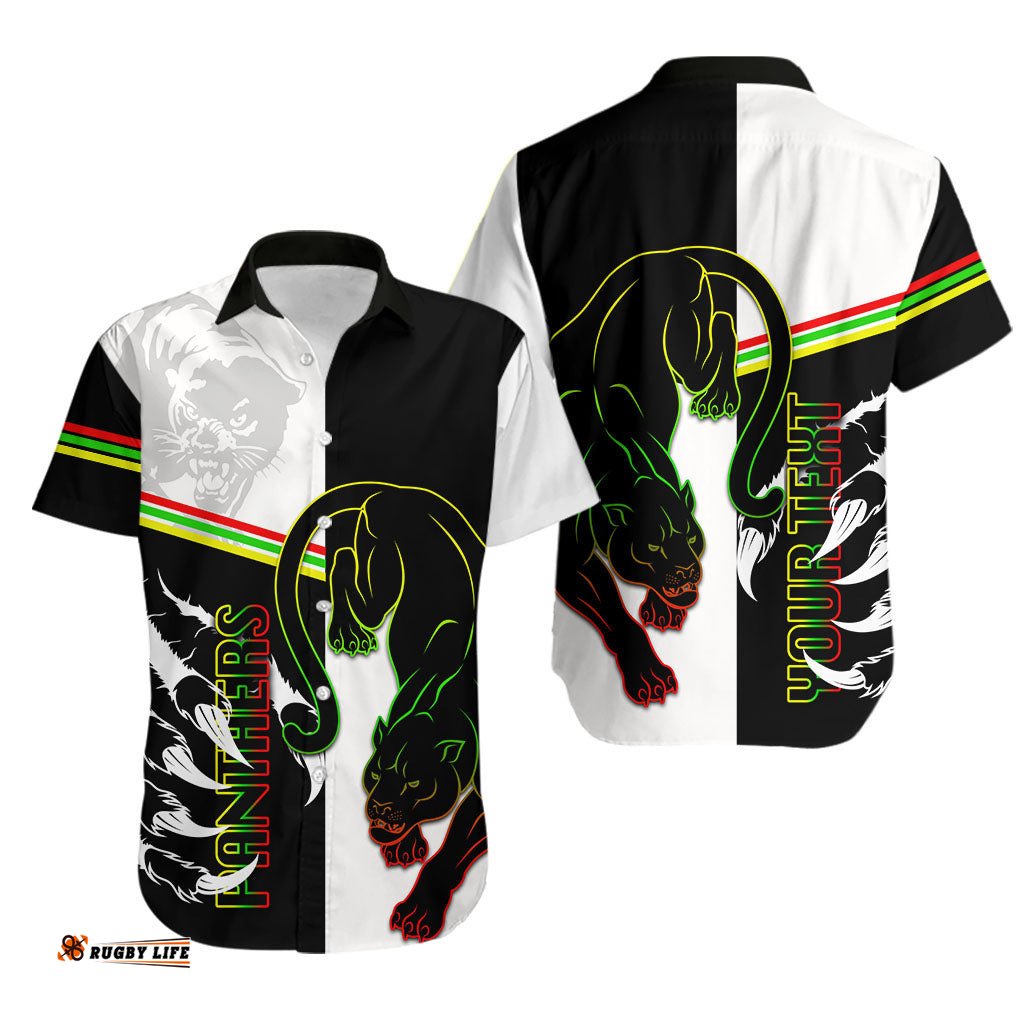 Custom Personalised Panthers Hawaiian Shirt Claws Half Black White Style