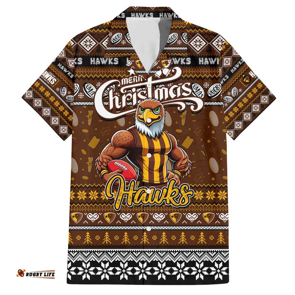 Personalized Hawks Football Xmas Hawaiian Shirt Australia AFL Mascot