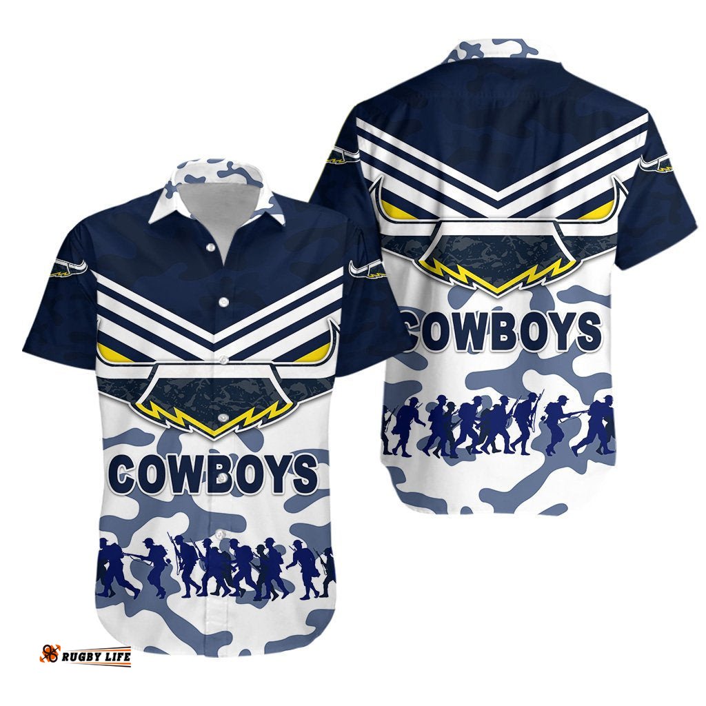 North Queensland Cowboys Hawaiian Shirt ANZAC Day Camouflage Vibes White